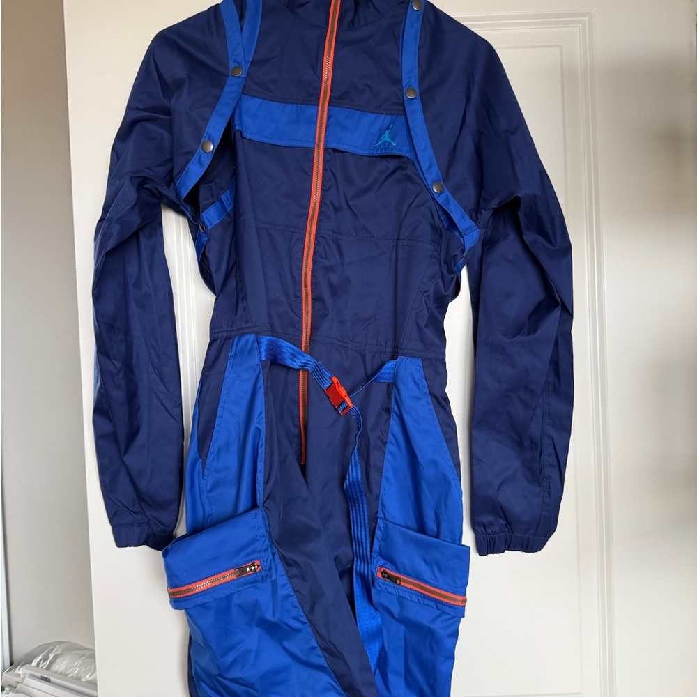 Blue and Orange Hooded Jumpsuit